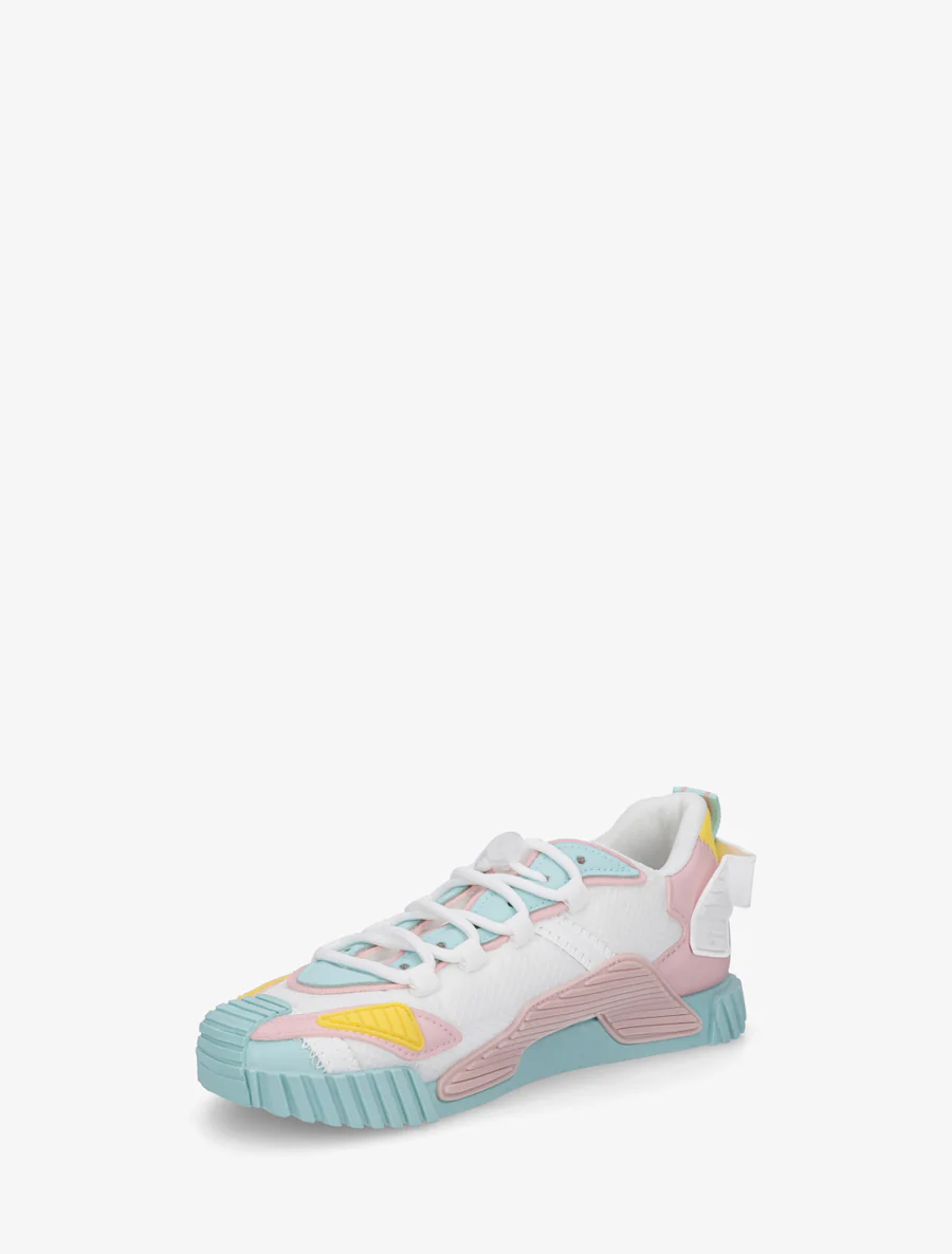 Sneakers van twee materialen met gestileerde inzetstukken - Mintgroen - Image 3