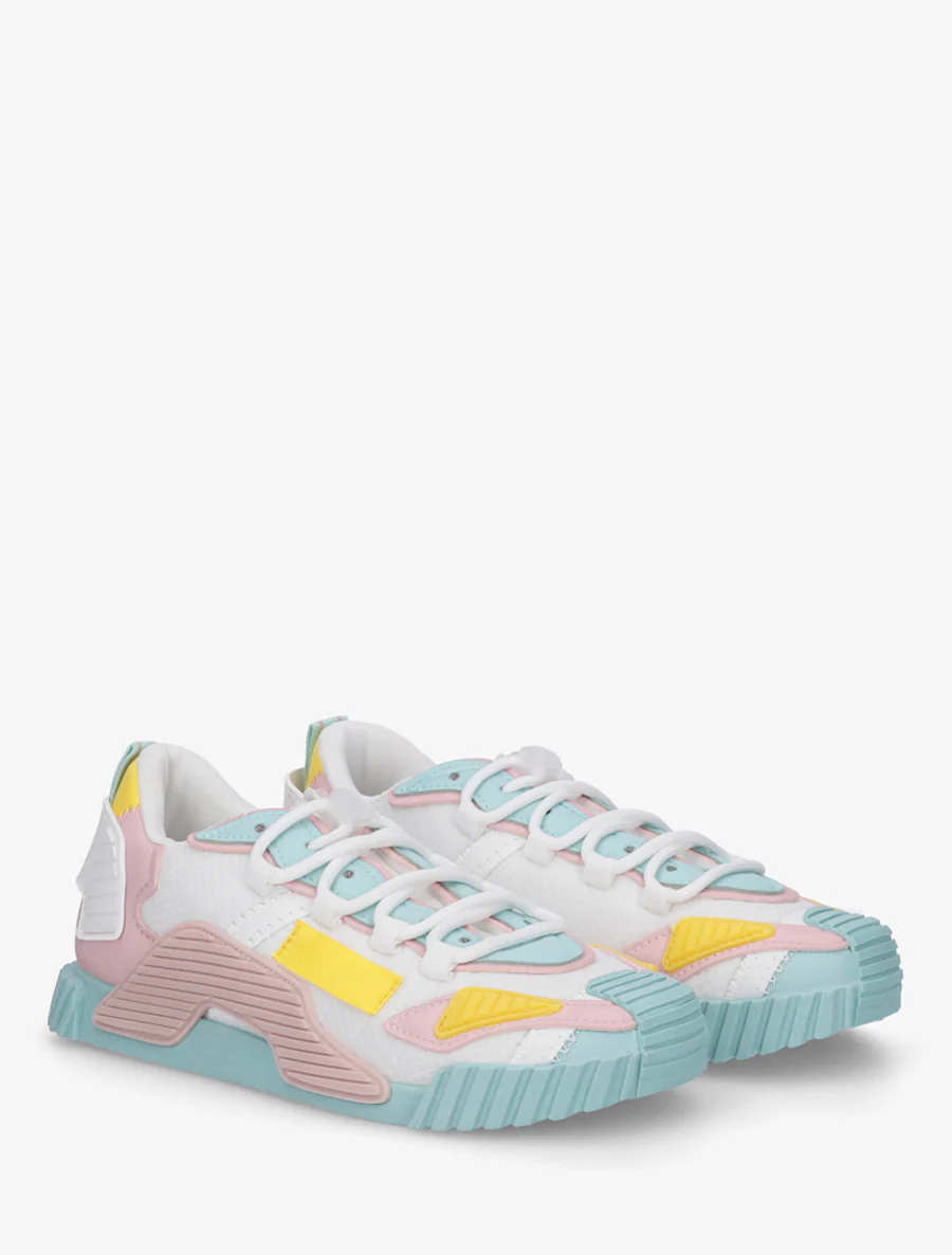 Sneakers van twee materialen met gestileerde inzetstukken - Mintgroen - Image 4