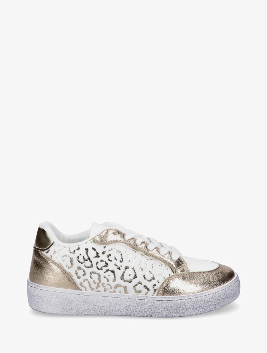 Sneakers van twee materialen met luipaardprint - Goud