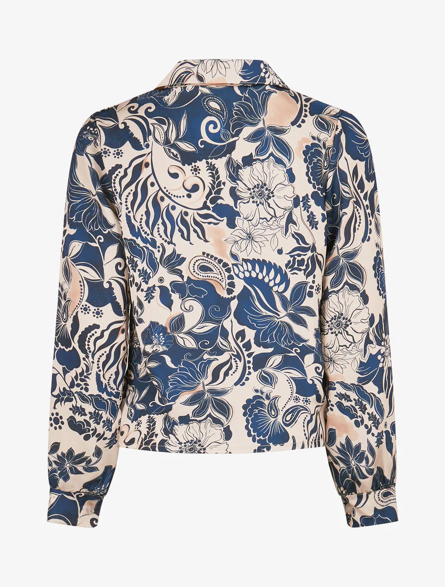 Soepel overhemd met stropdas met bloemenprint - Marineblauw - Image 2