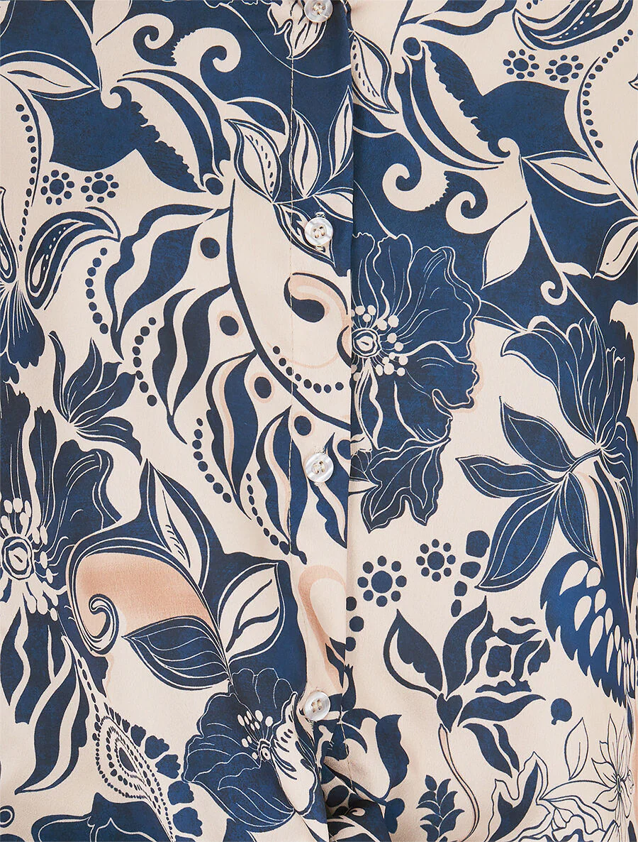 Soepel overhemd met stropdas met bloemenprint - Marineblauw - Image 3