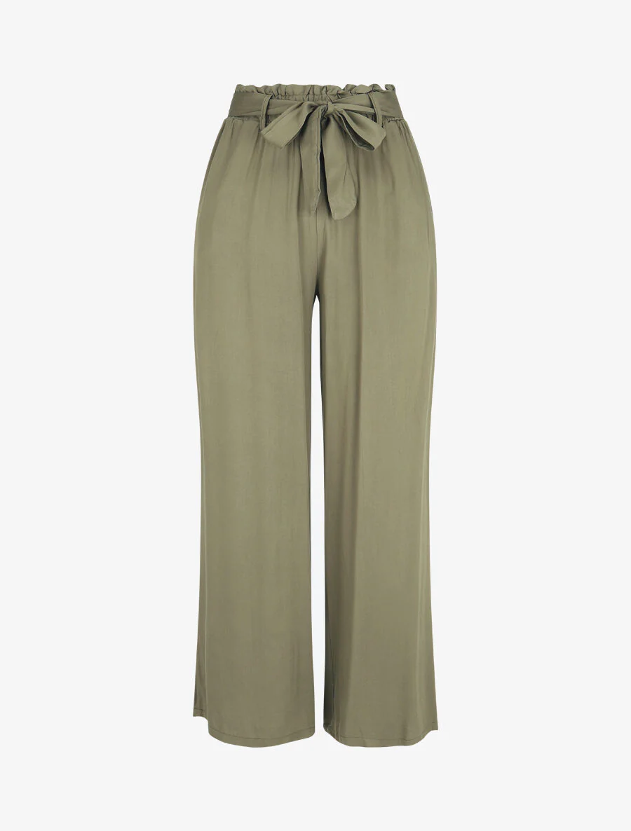 Soepele effen broek met elastische band - Kakigroen