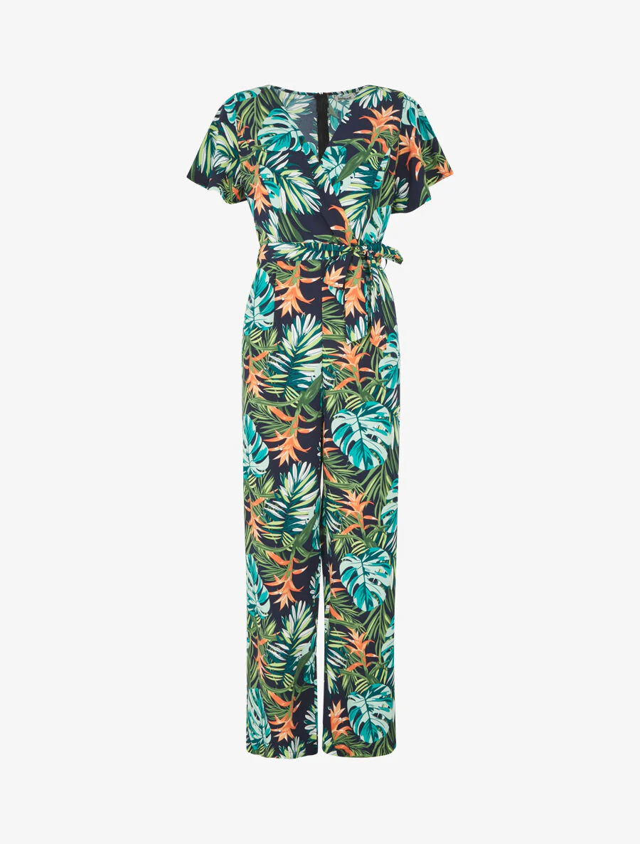 Soepele jumpsuit met tropische print - groen
