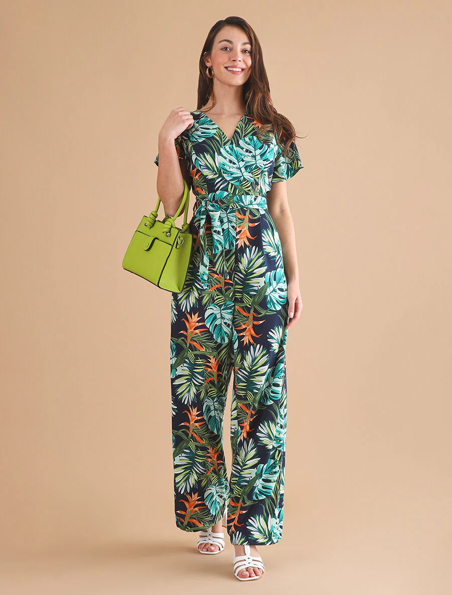 Soepele jumpsuit met tropische print - groen - Image 4