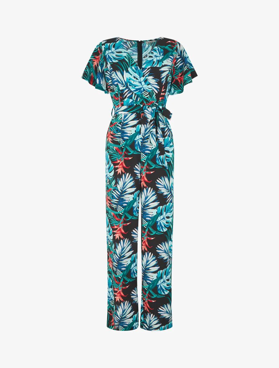 Soepele jumpsuit met tropische print - Marineblauw