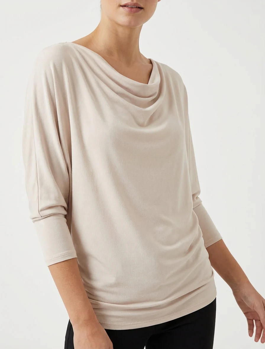 Soepelvallend top met 3/4 vleermuismouwen - Beige - Image 4