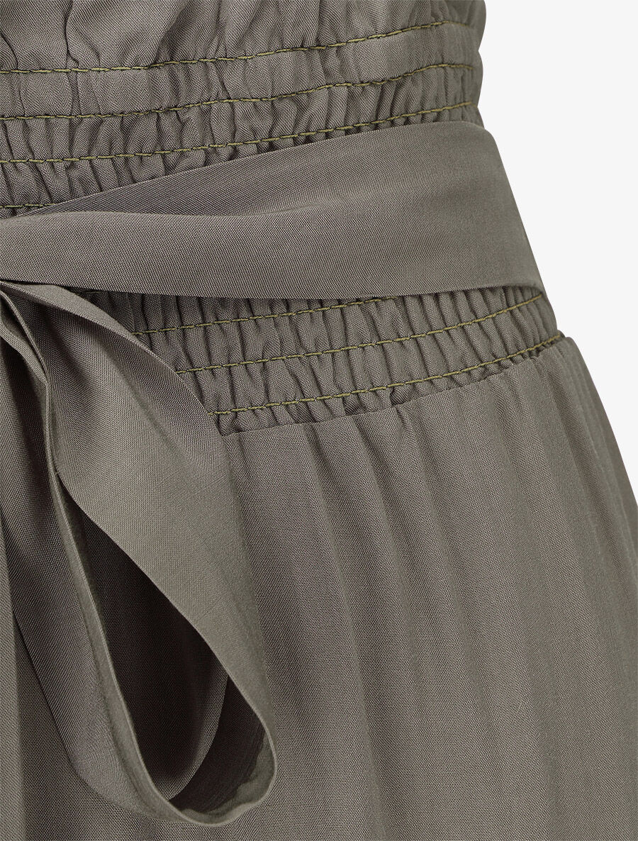 Soepelvallende effen broek met elastische tailleband - Khaki - Image 3