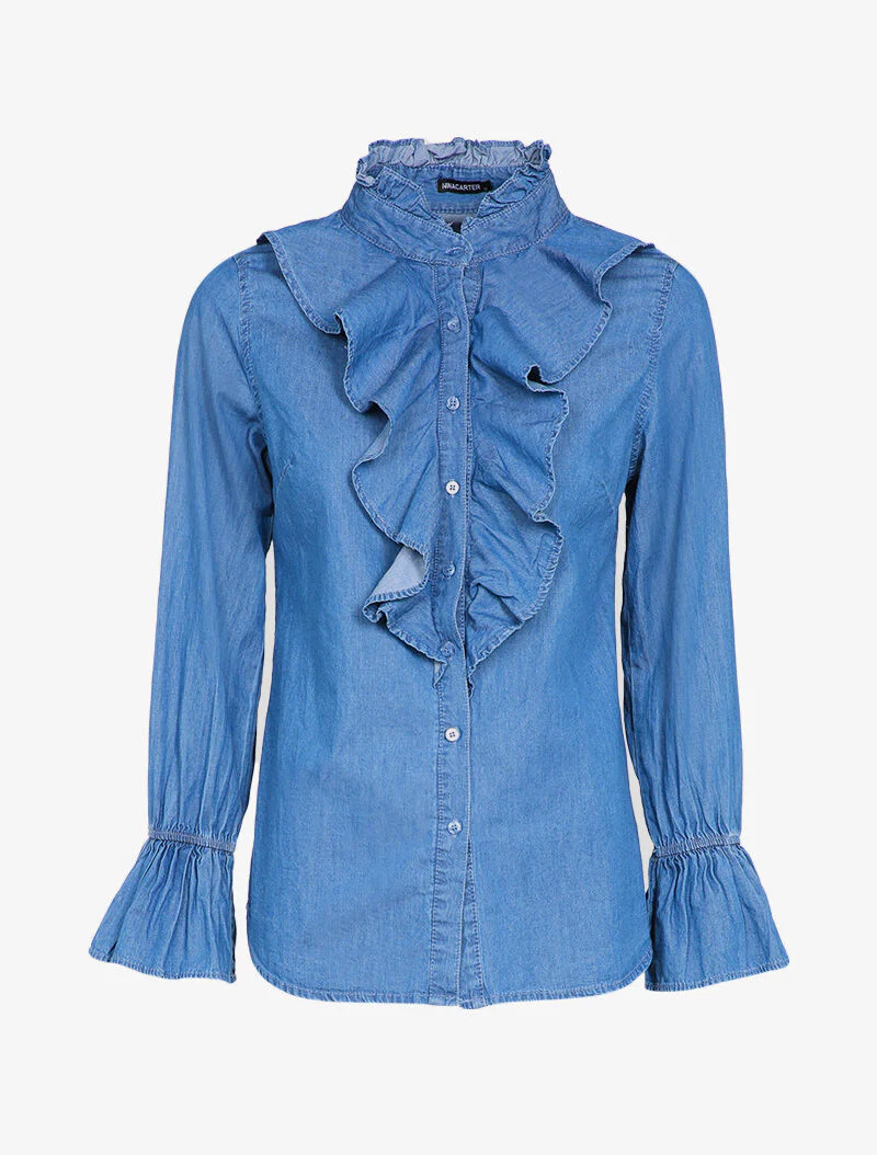 Spijkerblouse met wapperende panden - Blauw denim