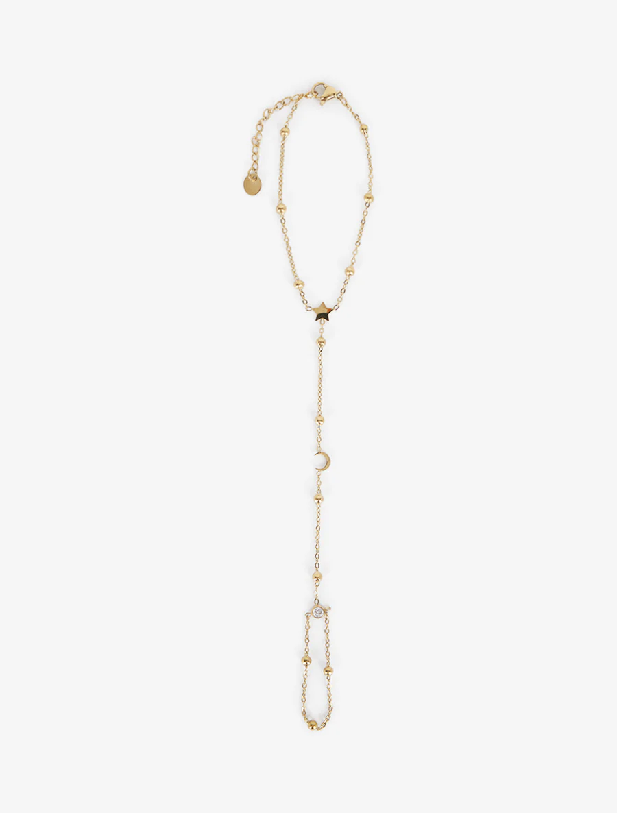 Sterren- en halve maanhandketting met een witte zirkonia - Goud - Image 2