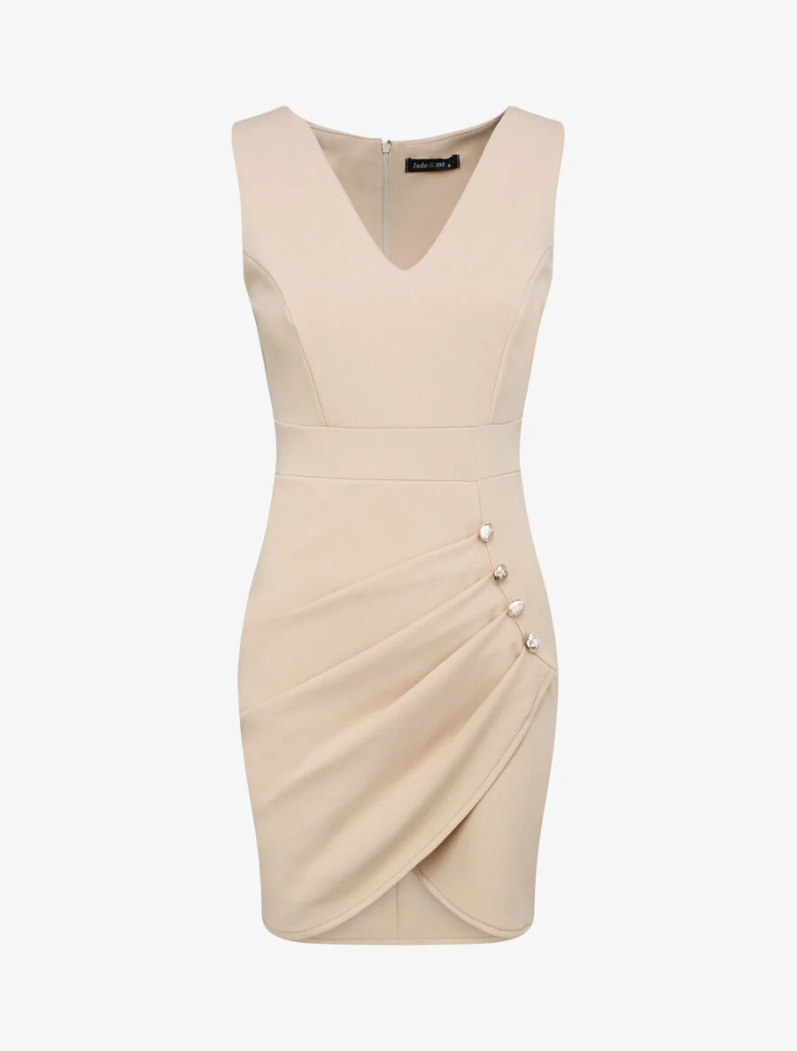 Stijlvolle knopjes portemonnee jurk - Beige