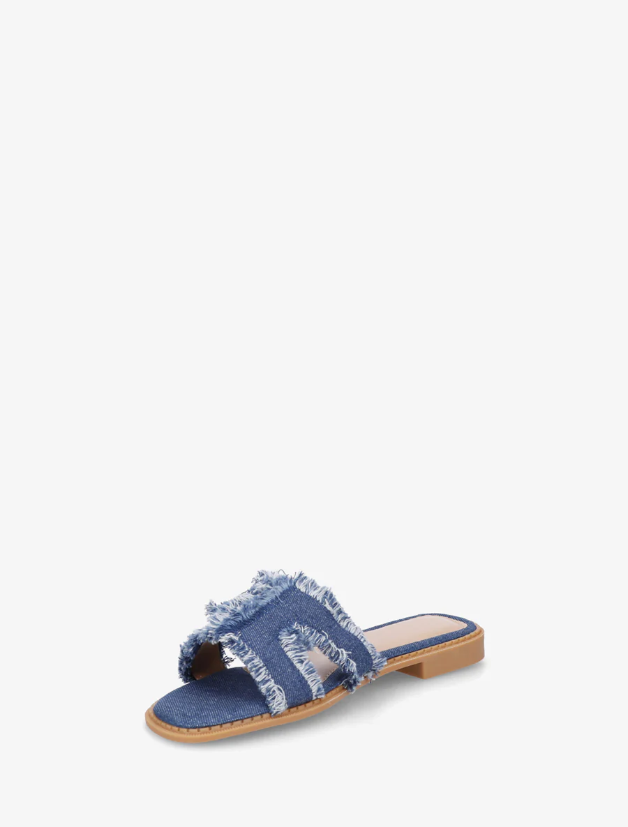 Stoffen slippers met rafelig effect - Ongerept blauw - Image 3