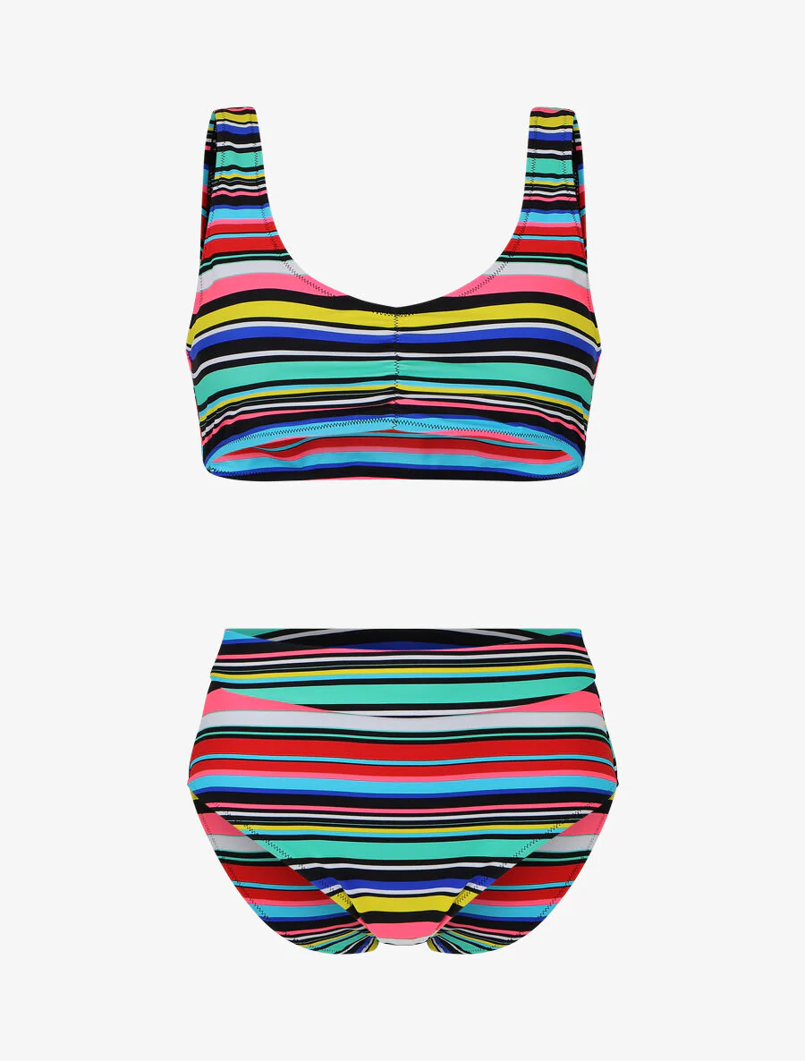 Streepbikini met beugel en hoge broek - Groen