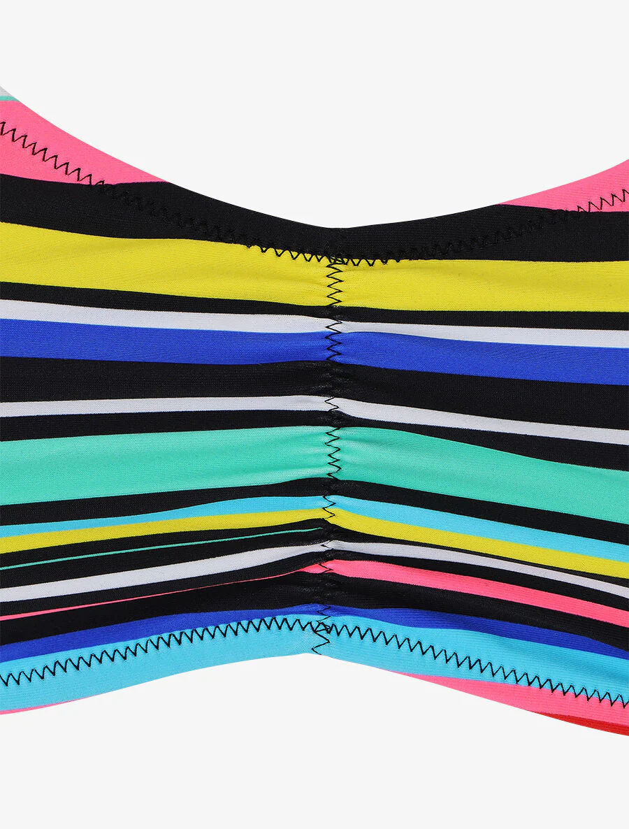 Streepbikini met beugel en hoge broek - Groen - Image 3
