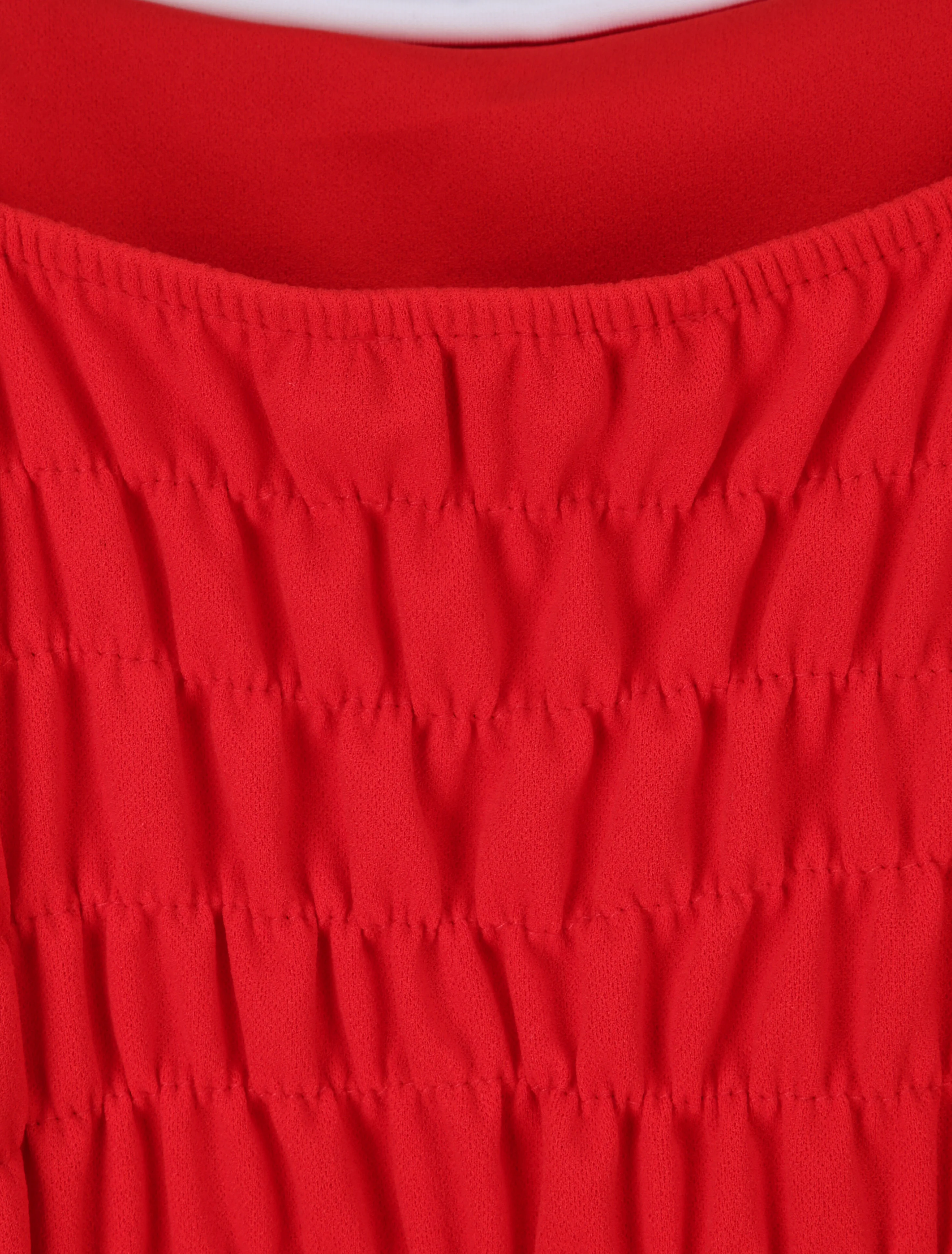 Streepjesjurk met gepleisterd bovenlijf en taille - Rood - Image 3