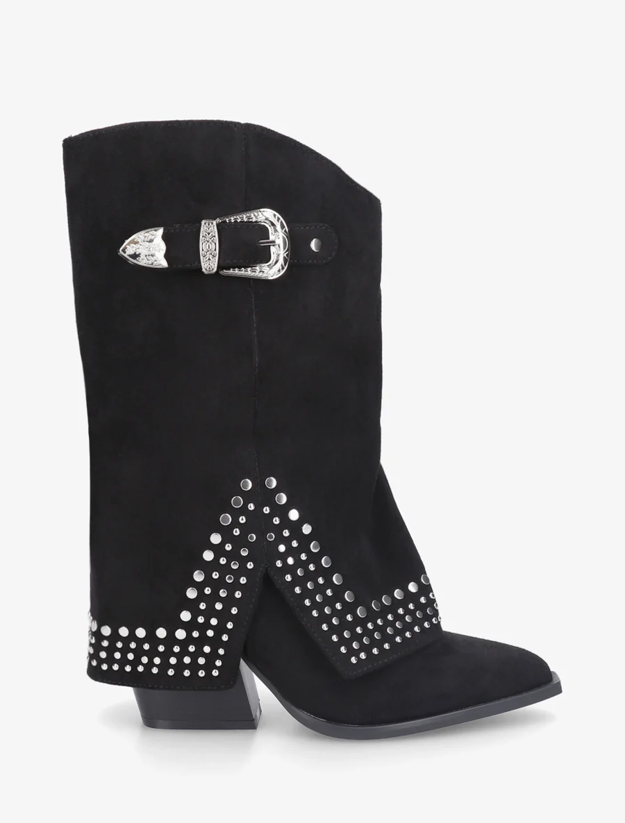 Studschoenen met omgeslagen rand van suèdine - Zwart