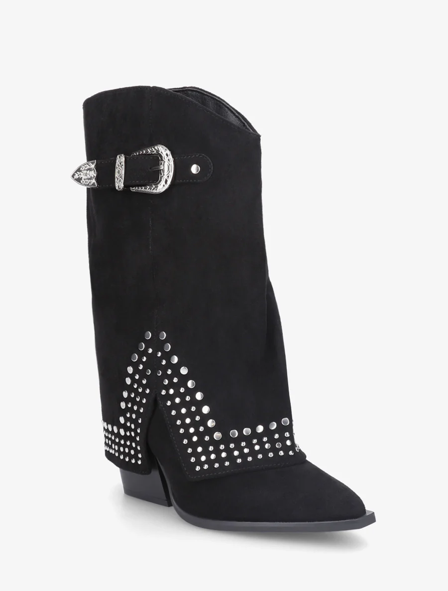 Studschoenen met omgeslagen rand van suèdine - Zwart - Image 2