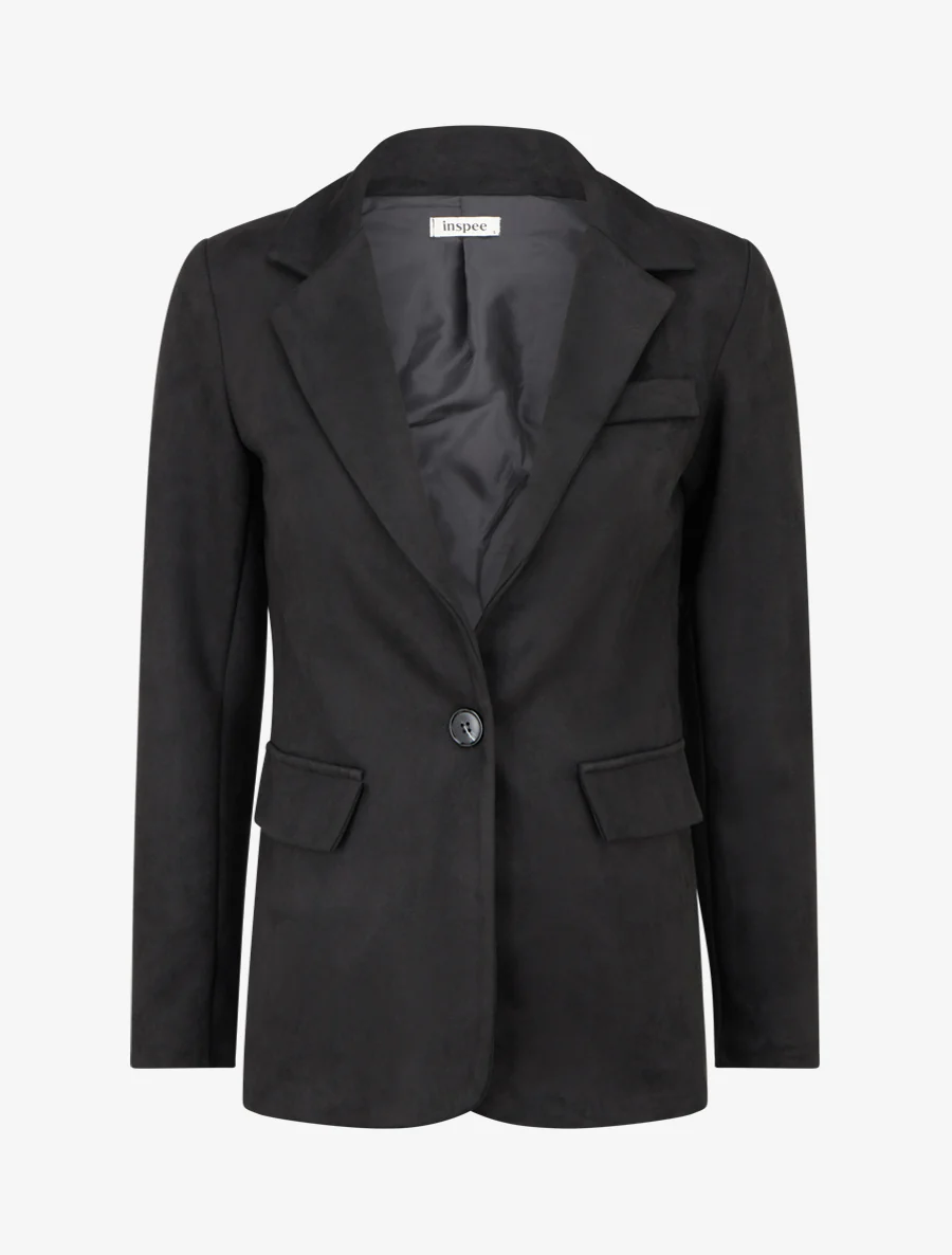 Suède blazer met knopen - Zwart