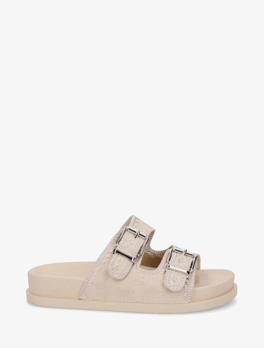 Suède dubbelgesp sandalen met borduursels - Beige