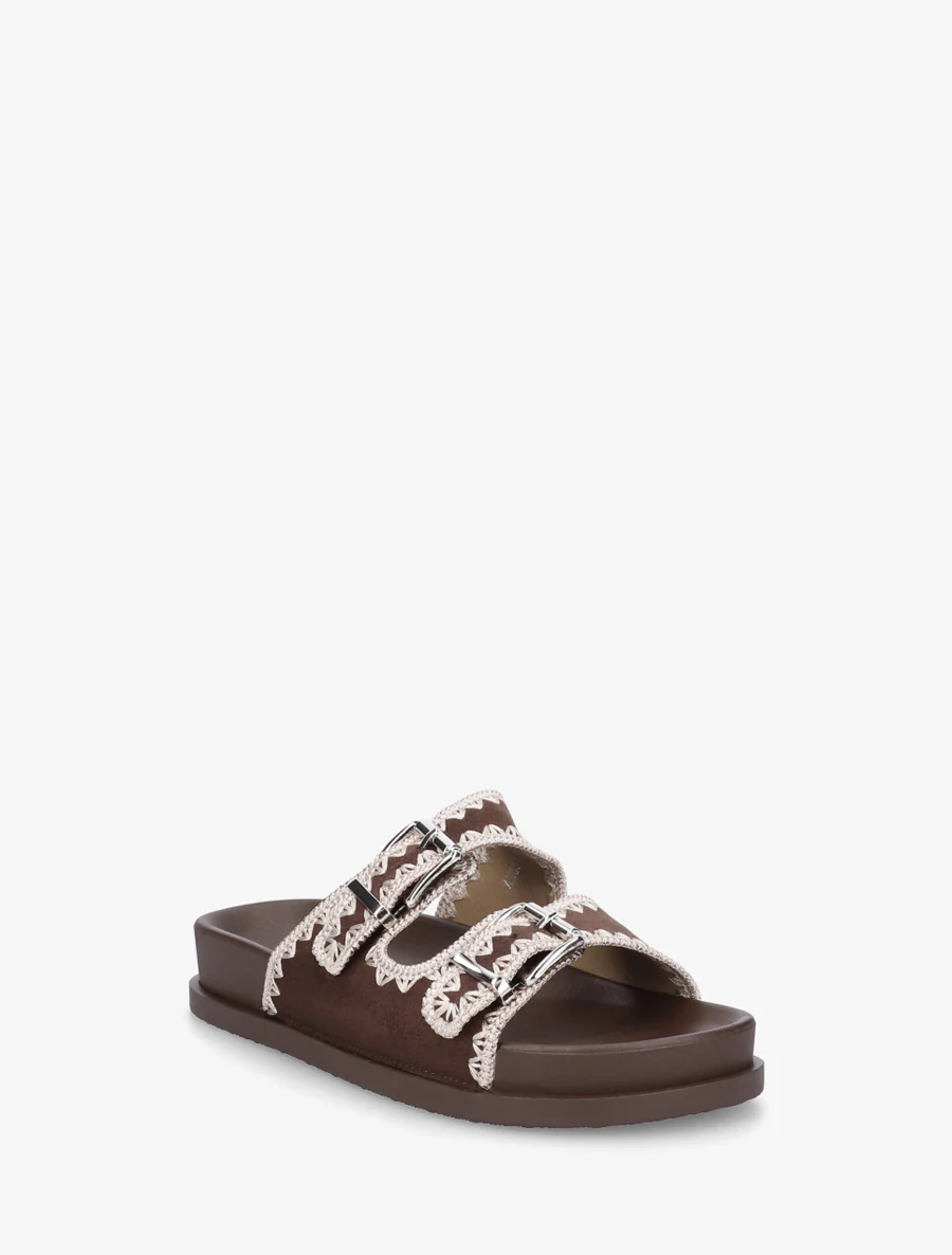 Suède dubbelgesp sandalen met borduursels - Bruin - Image 2