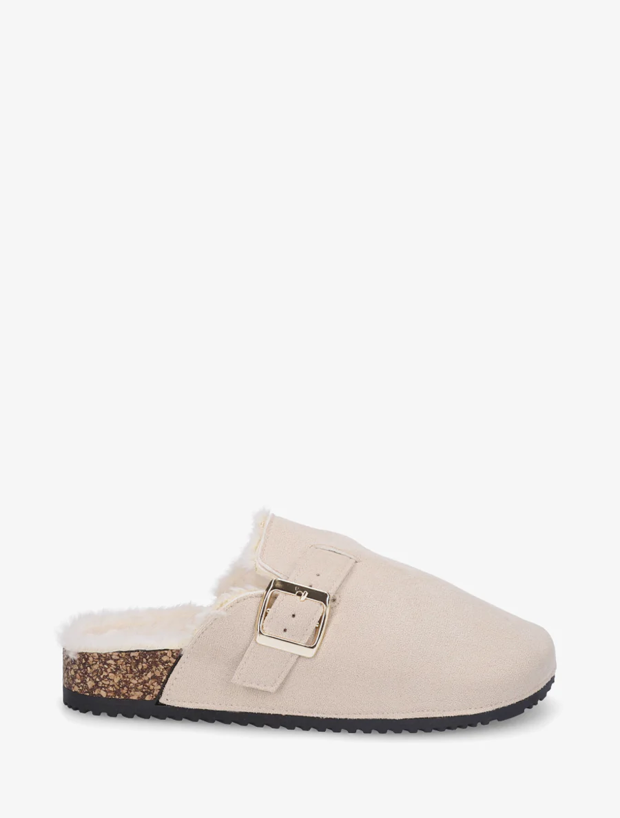 Suède gevoerde muiltjes - Beige