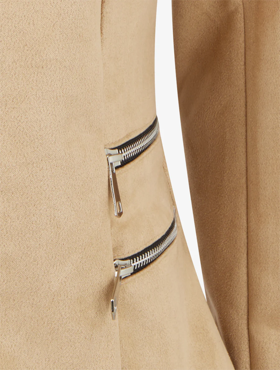 Suède jasje met decoratieve ritszakken - Donker beige - Image 3