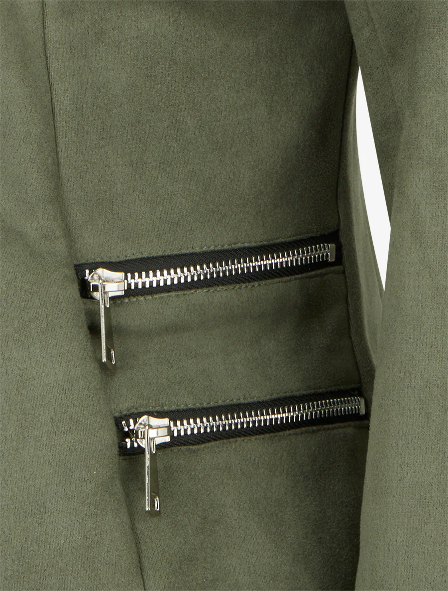 Suède jasje met decoratieve ritszakken - Kaki - Image 3