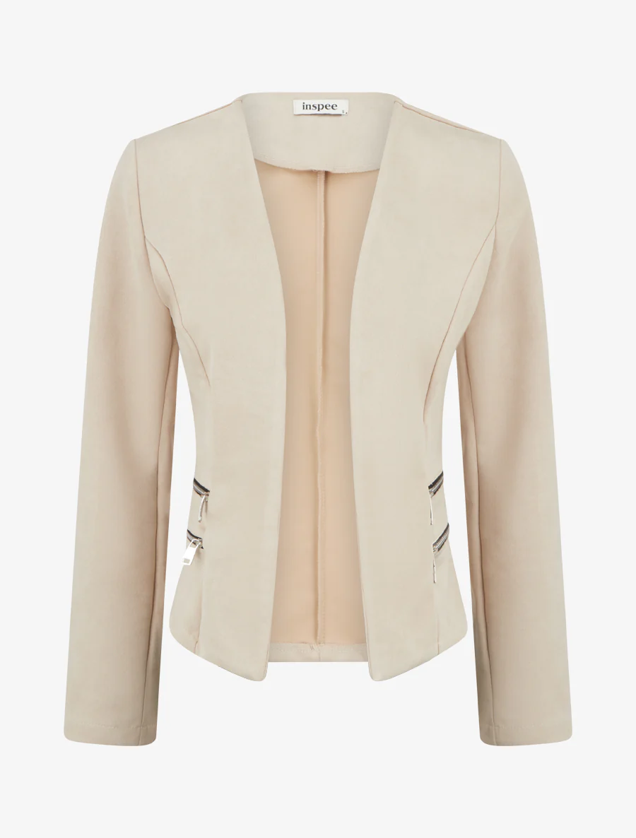 Suède jasje met decoratieve ritszakken - Beige