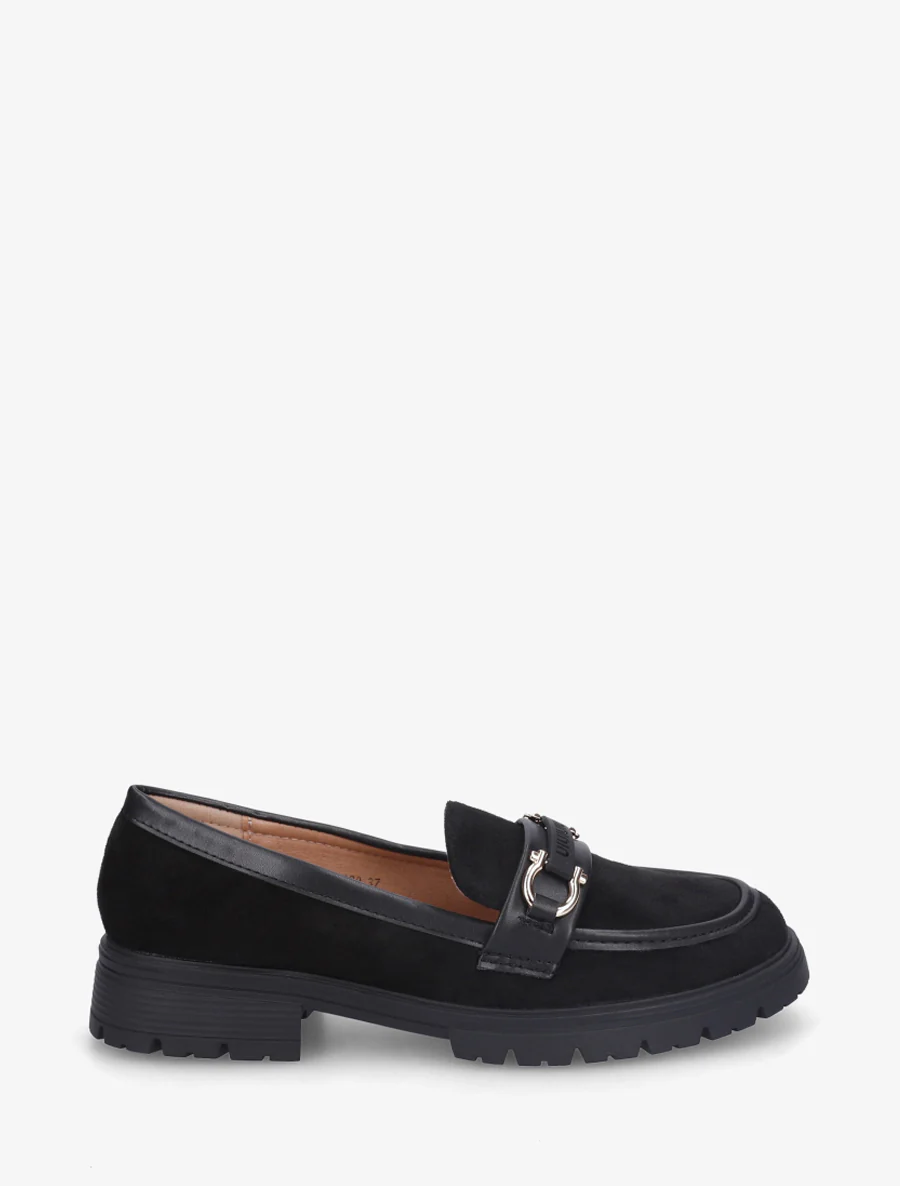 Suède loafers met decoratieve gesp - Zwart