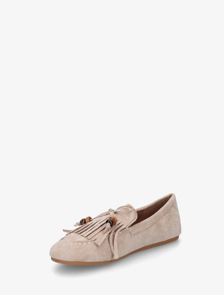 Suède mocassins met franjes en parels - Beige - Image 3