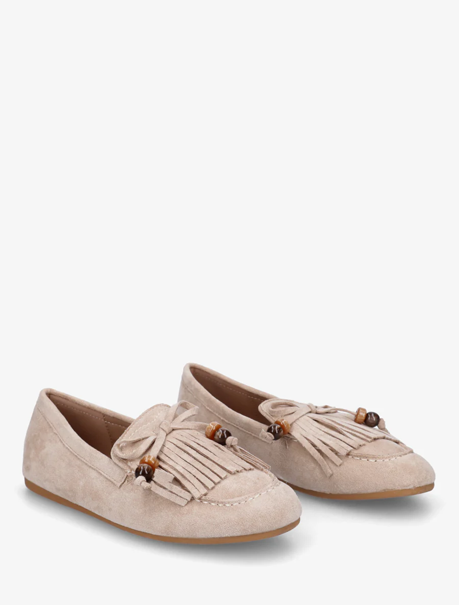 Suède mocassins met franjes en parels - Beige - Image 4