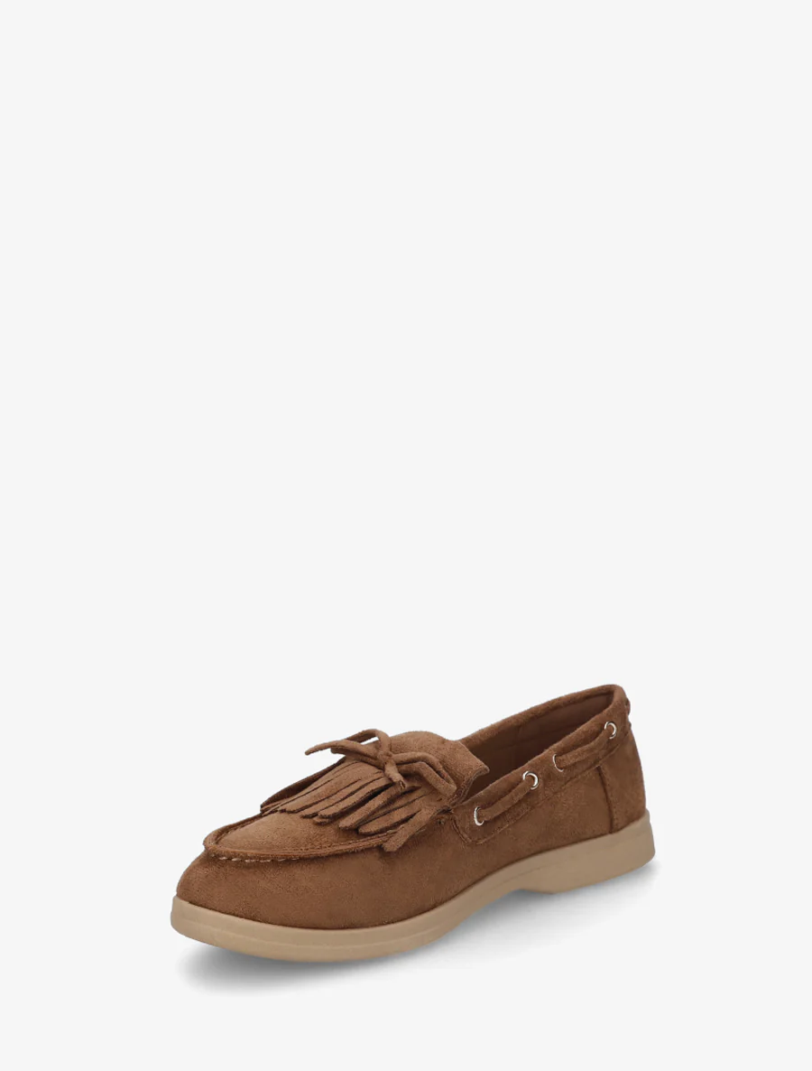 Suède mocassins met franjes en strik. - Kameel - Image 3