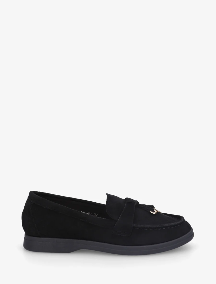 Suède mocassins met sieraden inzetstuk - Zwart