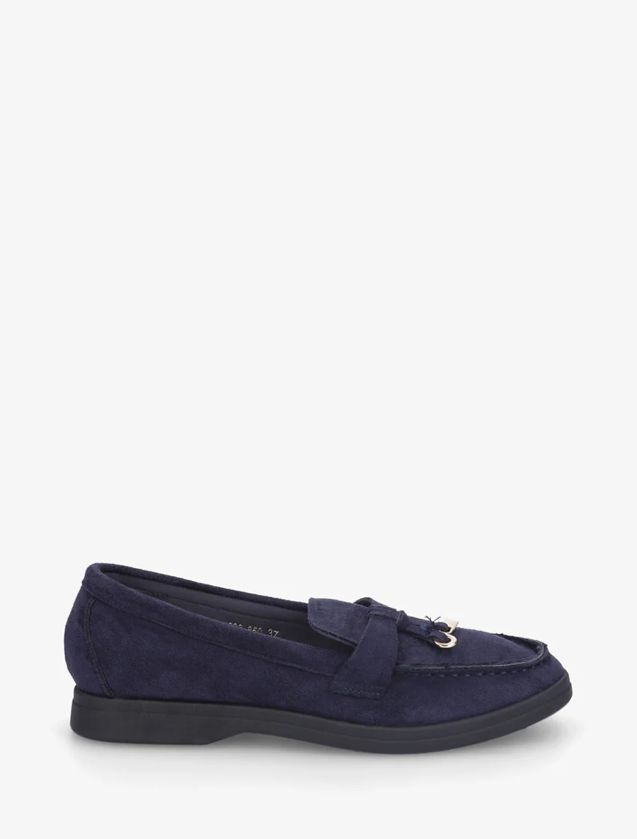 Suède mocassins met sieraden inzetstuk - Marine