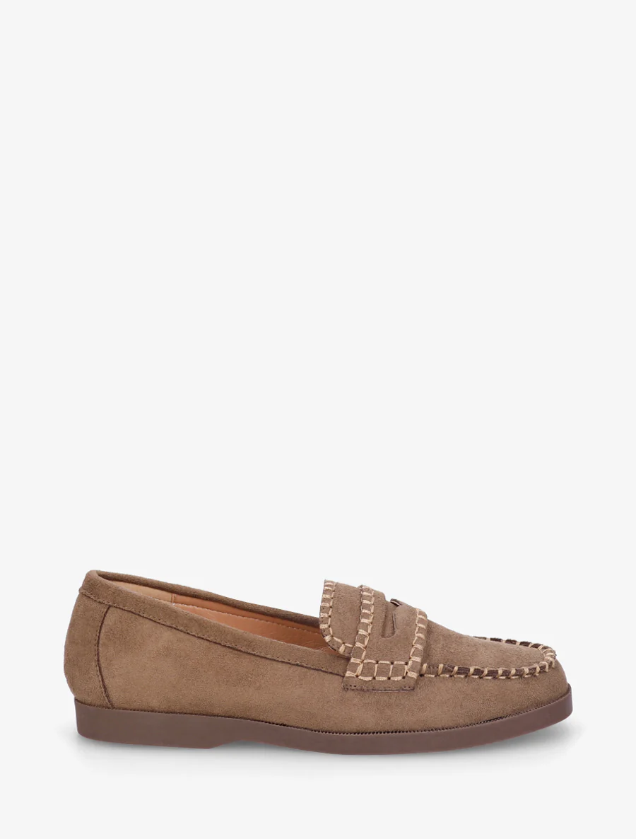 Suède mocassins met stiksels - Bruin