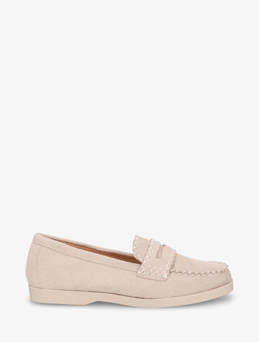 Suède mocassins met stiksels - Lichtmol