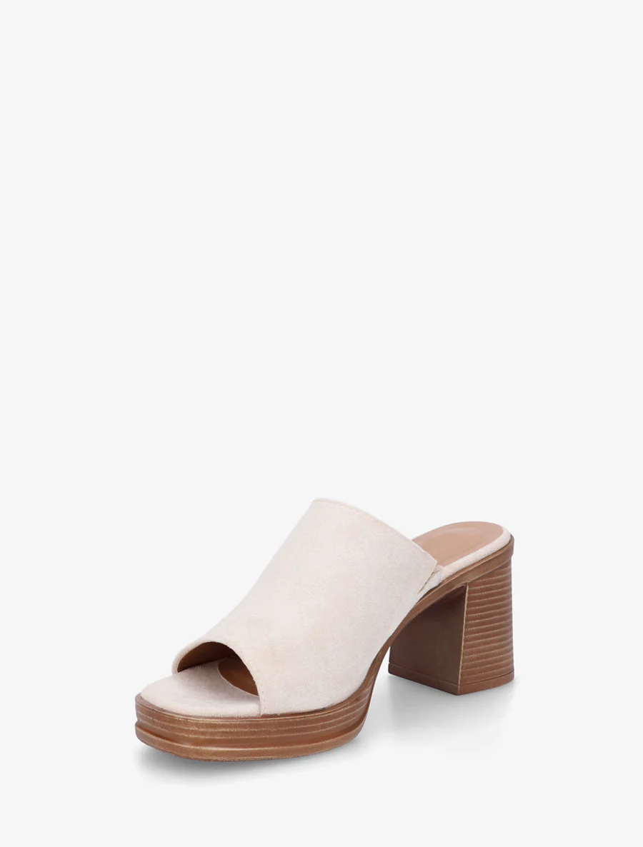 Suède muiltjes met blokhak - Beige - Image 3