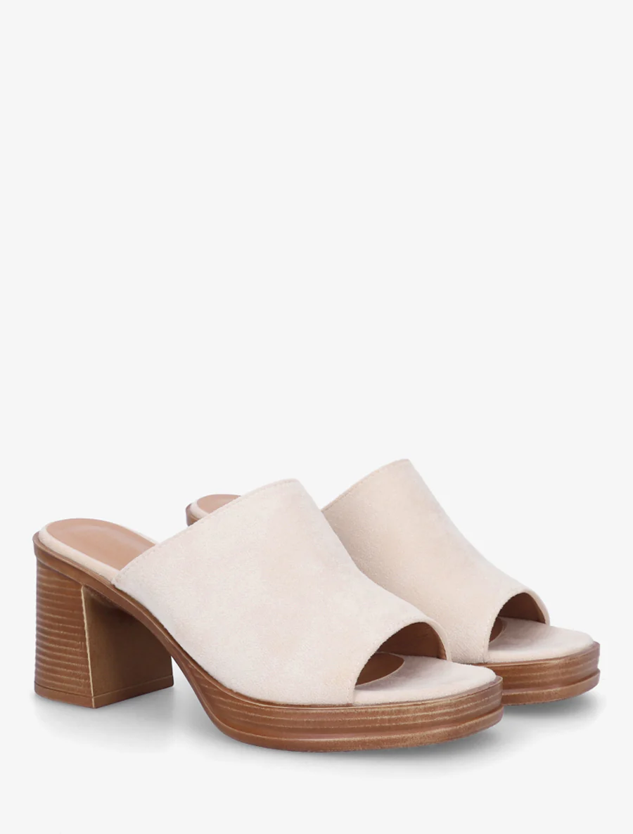 Suède muiltjes met blokhak - Beige - Image 4