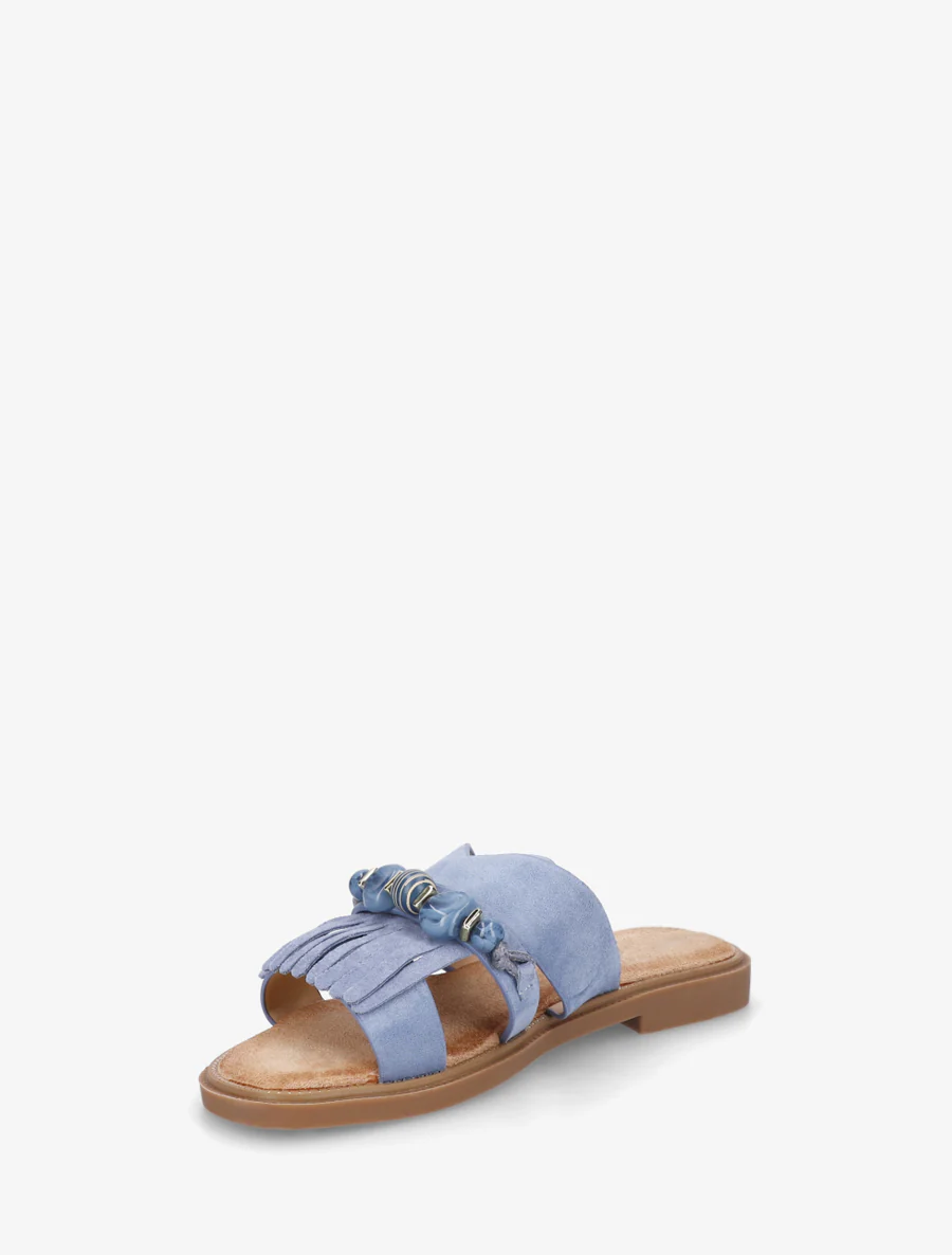 Suède muiltjes met franjes en parels - Blauw - Image 3