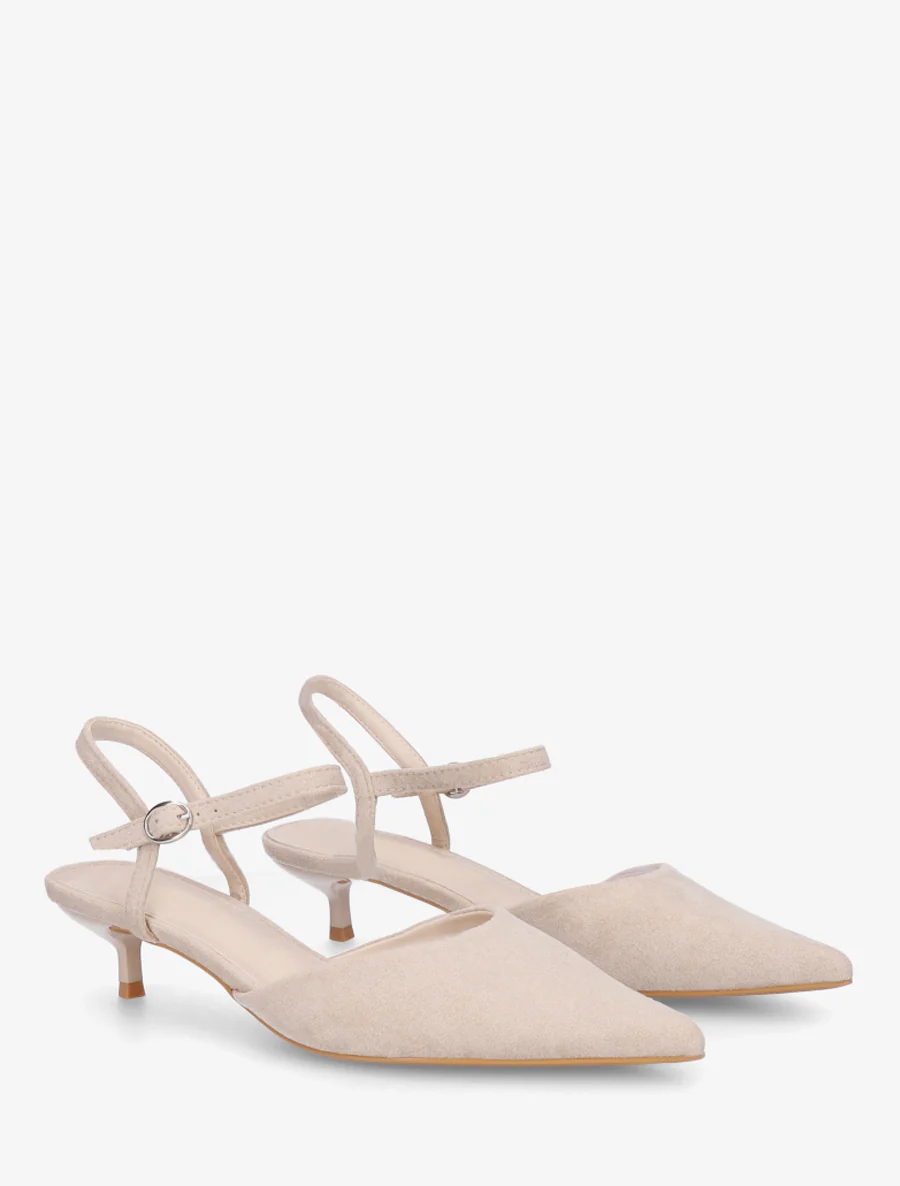 Suède pumps met spitse neus - Beige - Image 4