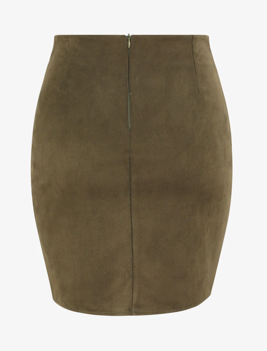 Portefeuille stijl gedrapeerde suèdine rok - Kaki - Image 2