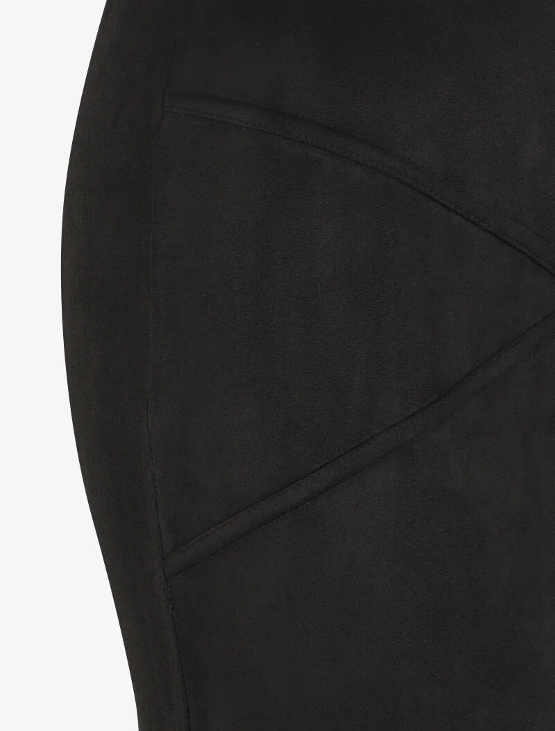 Suède rok met asymmetrische randen en contrasterende stiksels - Zwart - Image 3