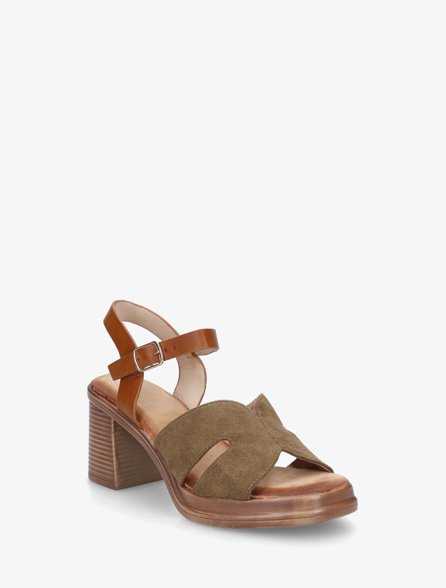 Suède sandalen met blokhak - Kaki - Image 2