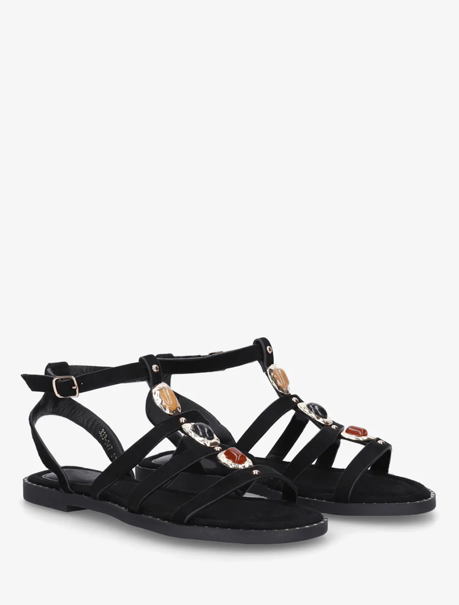 Suède sandalen met drie stenen inzetstuk - Zwart - Image 4