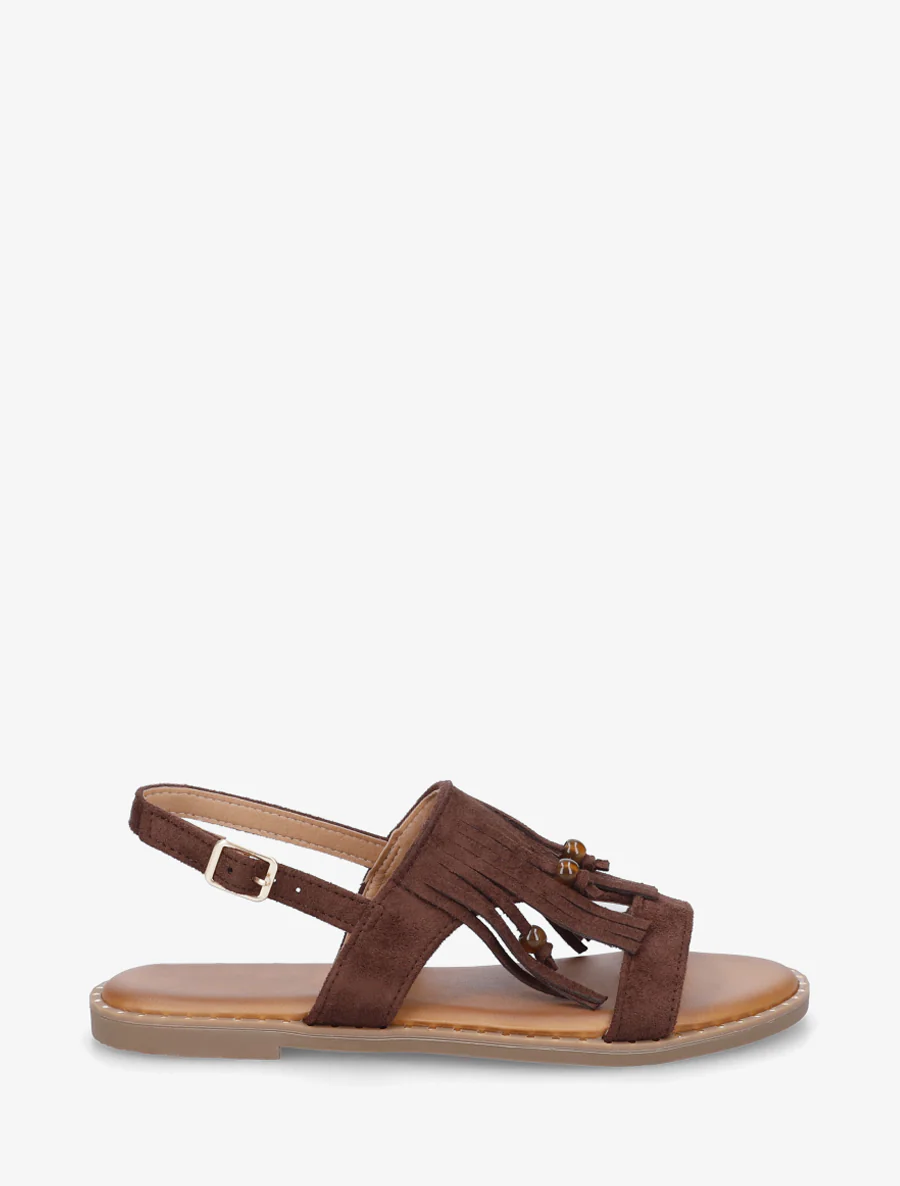Suède sandalen met franjes en kralen - Bruin