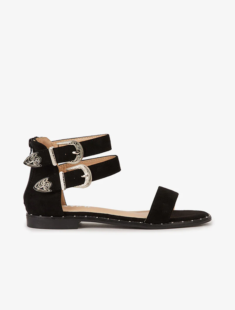 Suède sandalen met gespen - zwart