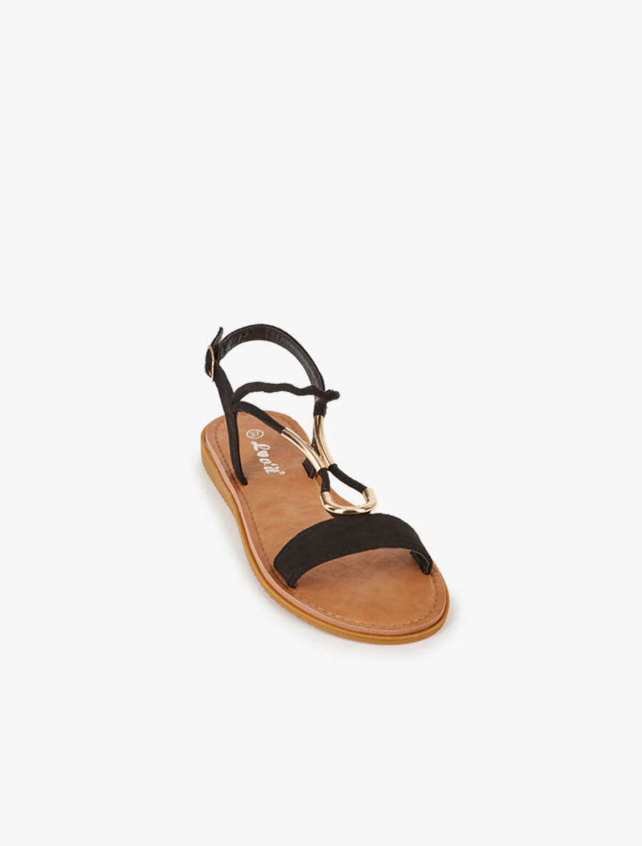Suède sandalen met gestileerde band - zwart - Image 2