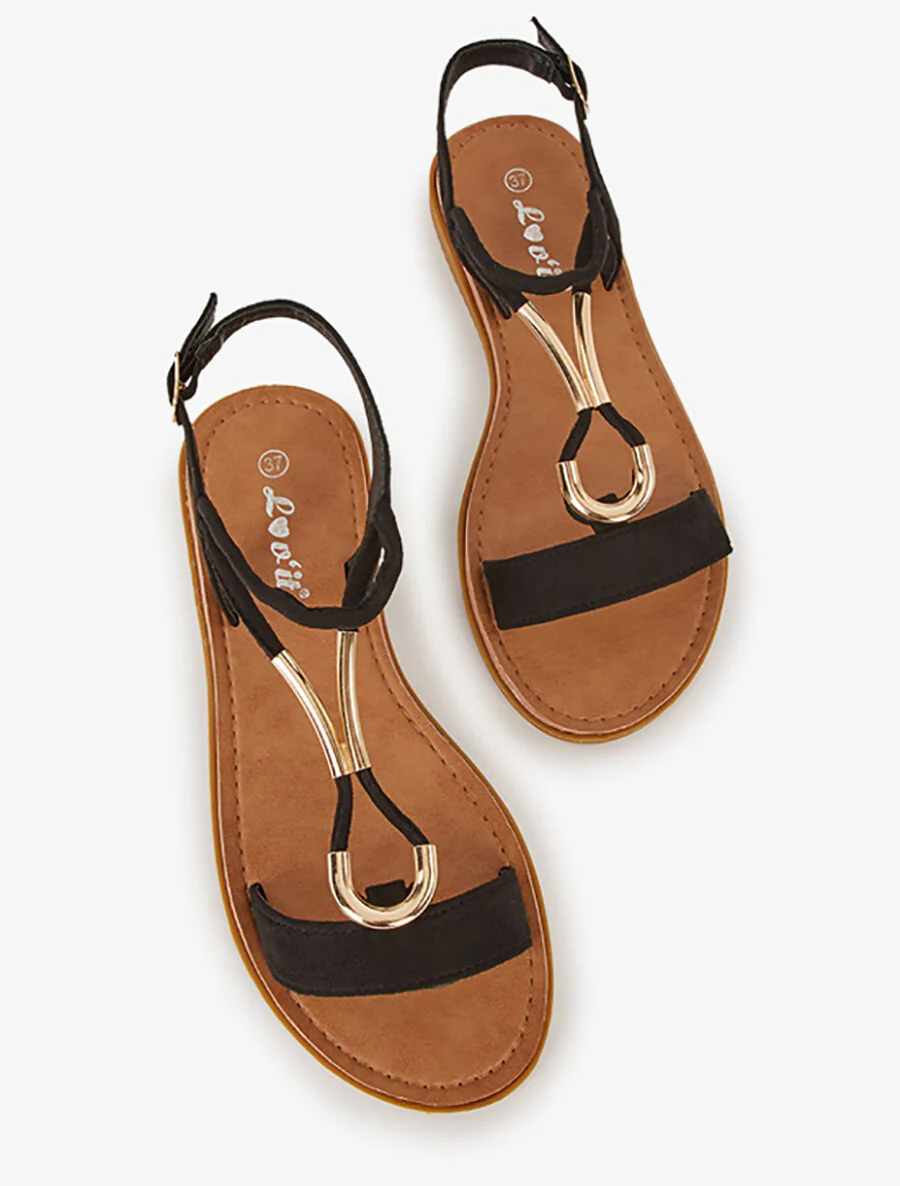 Suède sandalen met gestileerde band - zwart - Image 4