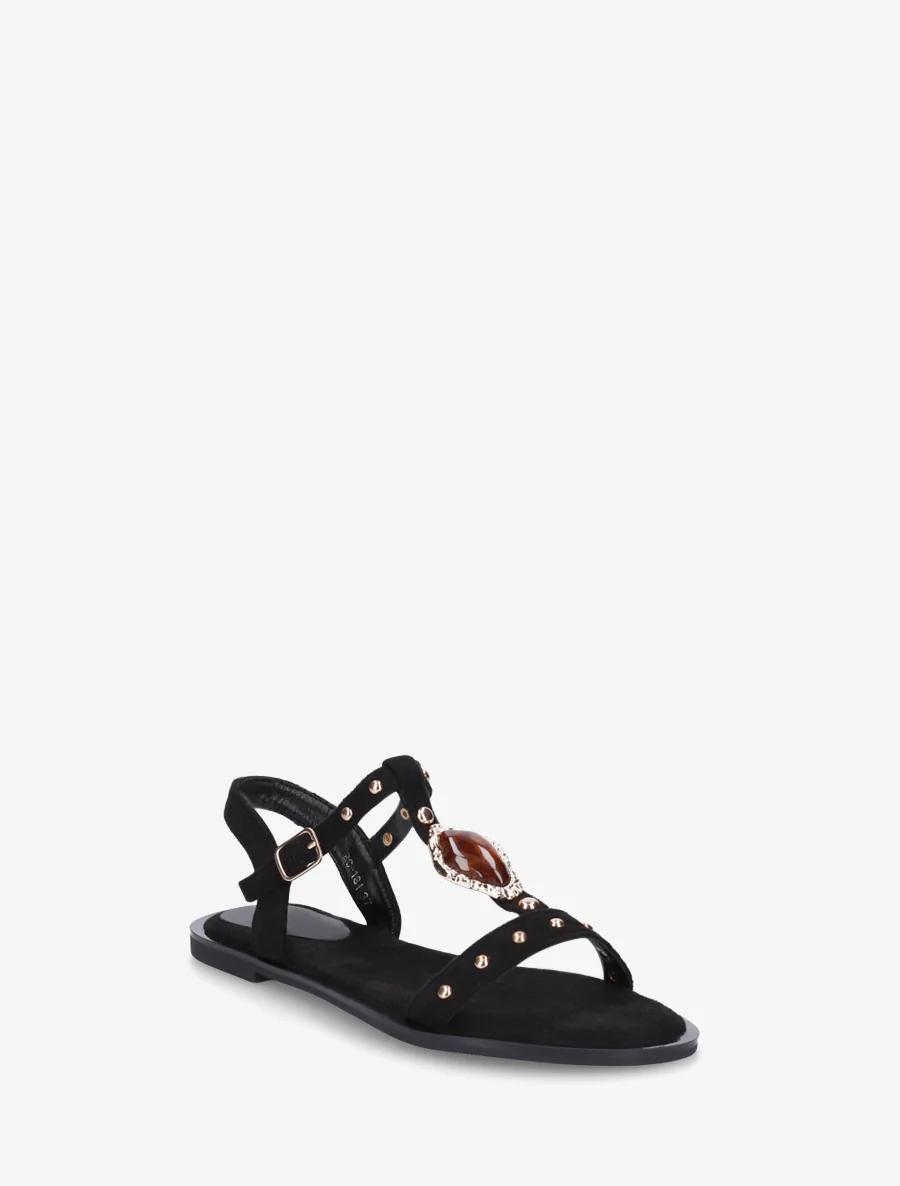 Suède sandalen met sierlijke inzetstukken - Zwart - Image 2