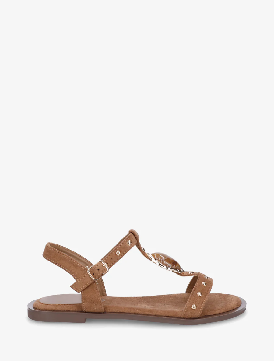 Suède sandalen met sierlijke inzetstukken - Bruin