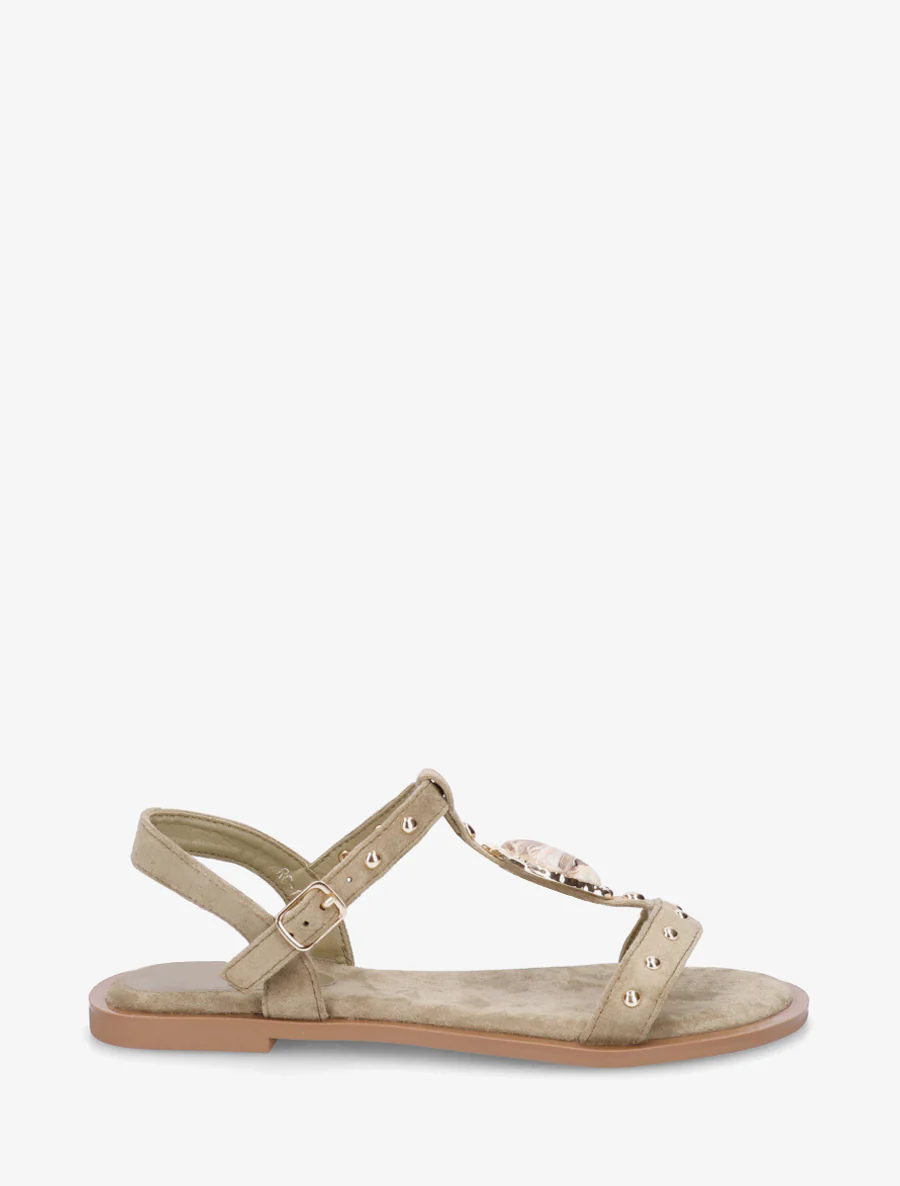 Suède sandalen met sierlijke inzetstukken - Kaki